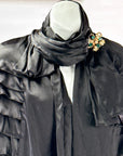 20s Cape Black Silk Satin Tiers Ruffles Gold Lamè Lining VFG