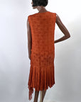 Vintage 20s Rust Lace Flapper Dress Drop Waist Handkerchief Hem VFG