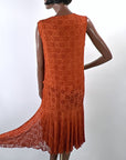 Vintage 20s Rust Lace Flapper Dress Drop Waist Handkerchief Hem VFG