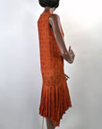Vintage 20s Rust Lace Flapper Dress Drop Waist Handkerchief Hem VFG