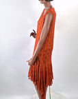 Vintage 20s Rust Lace Flapper Dress Drop Waist Handkerchief Hem VFG
