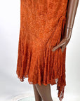 Vintage 20s Rust Lace Flapper Dress Drop Waist Handkerchief Hem VFG