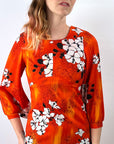 60s Maxi Dress Hawaiian Print Hibiscus Orange XS Sa-Ne Hawaii VFG