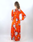 60s Maxi Dress Hawaiian Print Hibiscus Orange XS Sa-Ne Hawaii VFG