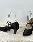 As-Is 20s Vintage Ankle Strap Heels Antique Shoes Black Satin Buttoned Selby VFG