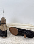 As-Is 20s Vintage Ankle Strap Heels Antique Shoes Black Satin Buttoned Selby VFG