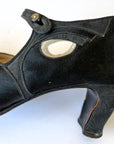 As-Is 20s Vintage Ankle Strap Heels Antique Shoes Black Satin Buttoned Selby VFG