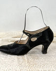 As-Is 20s Vintage Ankle Strap Heels Antique Shoes Black Satin Buttoned Selby VFG