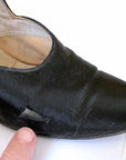 As-Is 20s Vintage Ankle Strap Heels Antique Shoes Black Satin Buttoned Selby VFG