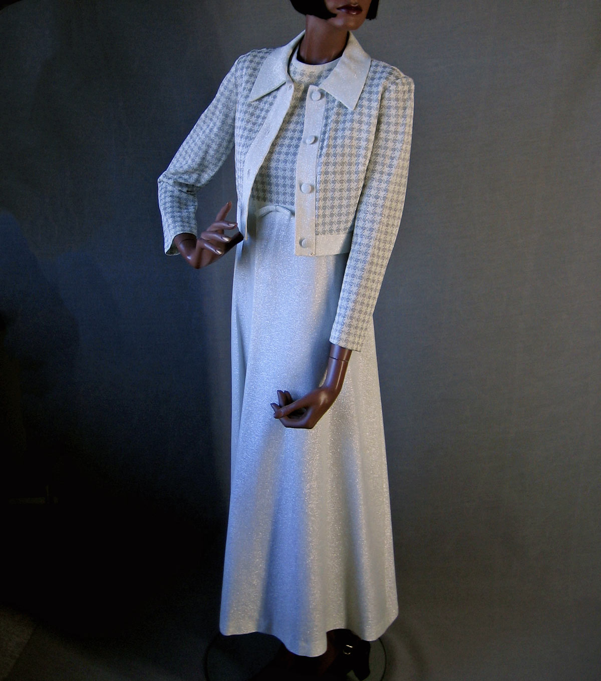70s Vintage Silver White Lurex Maxi Dress and Cropped Jacket Outfit Sm –  Mags Rags
