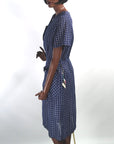 50s Vintage Day Dress Deadstock XL 60s Shirtwaist Blue White Tattersall-Style Plaid VFG Smartsetter