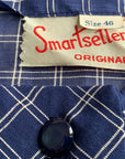 50s Vintage Day Dress Deadstock XL 60s Shirtwaist Blue White Tattersall-Style Plaid VFG Smartsetter