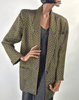 80s 90s Oversized Vintage Women's Blazer Jacket Gold & Black Jacquard Big Suit Spitalnick VFG