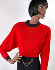 St John for Saks Red & Black Knit Dress Vintage 80s 90s Buttons & Chain VFG