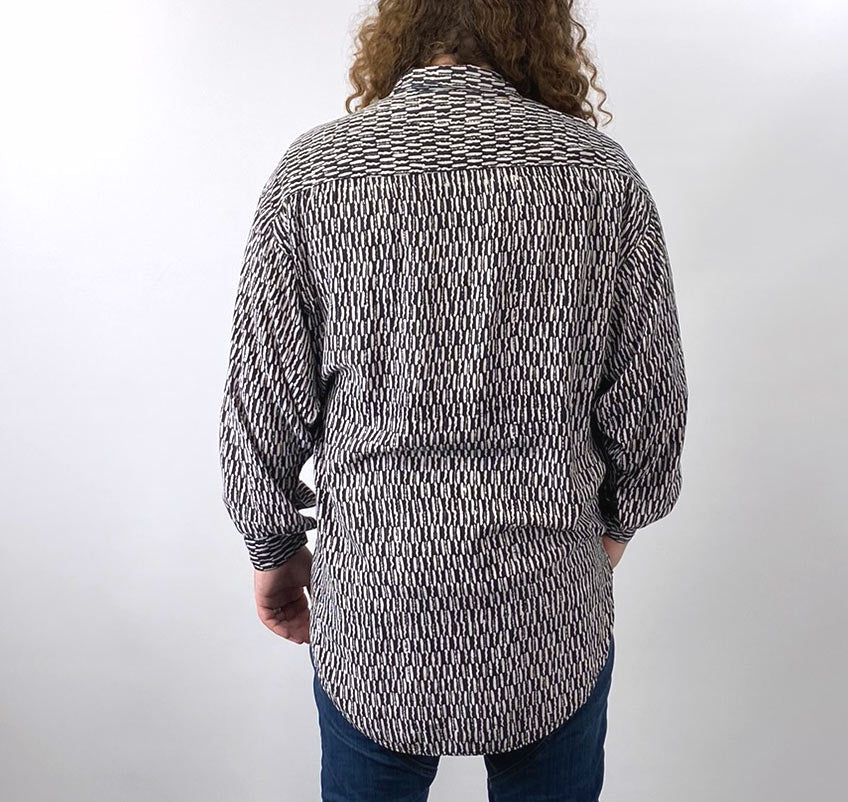 90s Vintage Oversize Men's Poet Shirt Black & White Batik Style Print  Synergy VFG