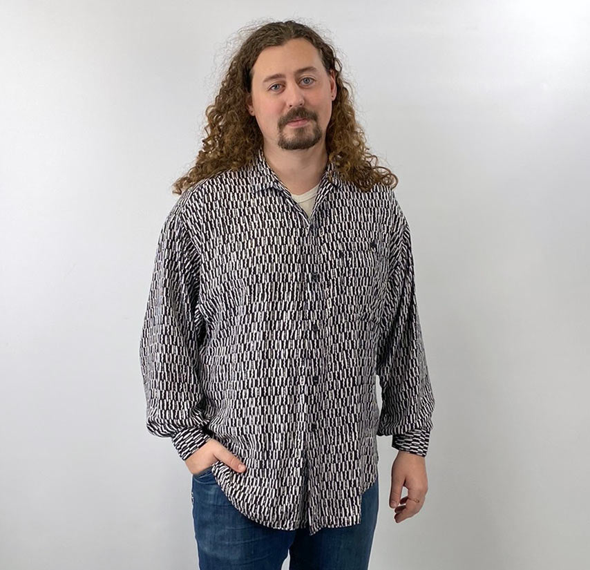 90s Vintage Oversize Men's Poet Shirt Black & White Batik Style Print  Synergy VFG