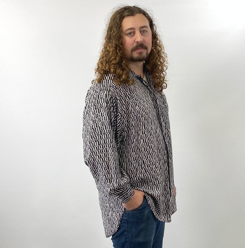 90s Vintage Oversize Men's Poet Shirt Black & White Batik Style Print  Synergy VFG