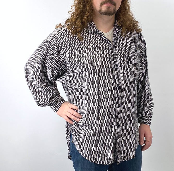 90s Vintage Oversize Men's Poet Shirt Black & White Batik Style Print  Synergy VFG