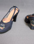 50s Women's Vintage Heels by Troylings Slingback Needlepoint Trim Shoes 7 8 VFG