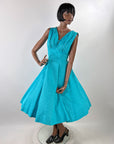 50s Rockabilly Prom Dress Vintage Fit and Flare Dance Party Rhinestone Trim VFG