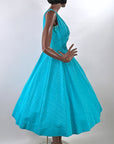 50s Rockabilly Prom Dress Vintage Fit and Flare Dance Party Rhinestone Trim VFG