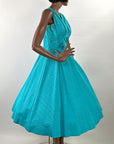 50s Rockabilly Prom Dress Vintage Fit and Flare Dance Party Rhinestone Trim VFG