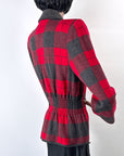 80s Designer Red & Gray Plaid Knit SweaterJacket Valentino VFG