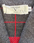 80s Designer Red & Gray Plaid Knit SweaterJacket Valentino VFG
