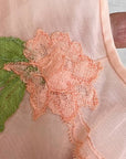50s Nylon Chiffon Top Pink BabyDoll60s PJ Pajama Top Lace Roses VFG Van Raalte