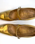 Vintage 20s Mary Jane Heels Antique Gold Leather Flapper Shoes Spanish Mallorca