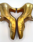 Vintage 20s Mary Jane Heels Antique Gold Leather Flapper Shoes Spanish Mallorca