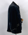 Edwardian Men's Velvet Smoking Jacket Midnight Blue Satin Trim Antique Flawed As Is VFG