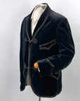 Edwardian Men's Velvet Smoking Jacket Midnight Blue Satin Trim Antique Flawed As Is VFG