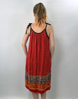 60s 70s Sun Dress Vintage Red Border Print Boho Vicky Vaughn VFG