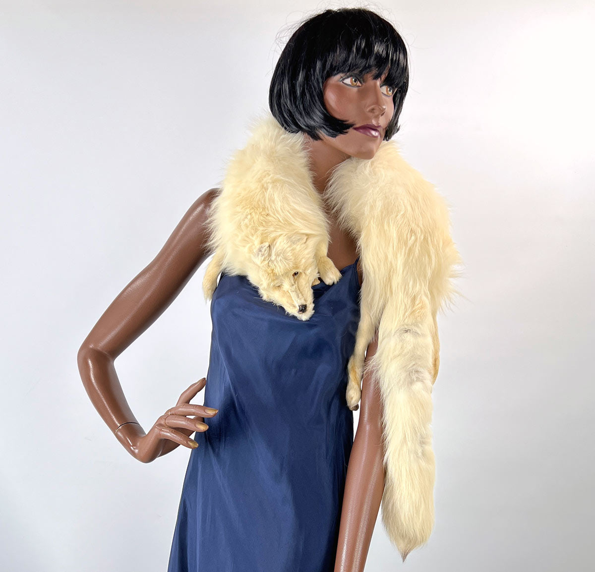Vintage White Fox Fur Pelt Stole 20s 30s Hollywood Glam VFG