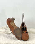 Vintage 20s Heels Brown Fabric Shoes Leather Trim Ankle Strap Button The White House VFG