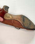 Vintage 20s Heels Brown Fabric Shoes Leather Trim Ankle Strap Button The White House VFG