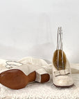 White Leather Pumps Vintage 30s Shoes Flat Bow Heels New Old Stock VFG