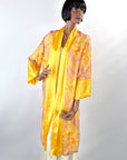 Vintage 20s Robe Yellow Gold Satin Floral Shimmer 30s Kimono Style VFG