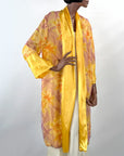 Vintage 20s Robe Yellow Gold Satin Floral Shimmer 30s Kimono Style VFG