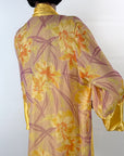 Vintage 20s Robe Yellow Gold Satin Floral Shimmer 30s Kimono Style VFG