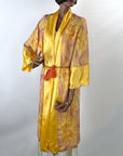 Vintage 20s Robe Yellow Gold Satin Floral Shimmer 30s Kimono Style VFG