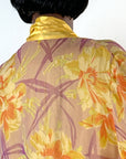 Vintage 20s Robe Yellow Gold Satin Floral Shimmer 30s Kimono Style VFG