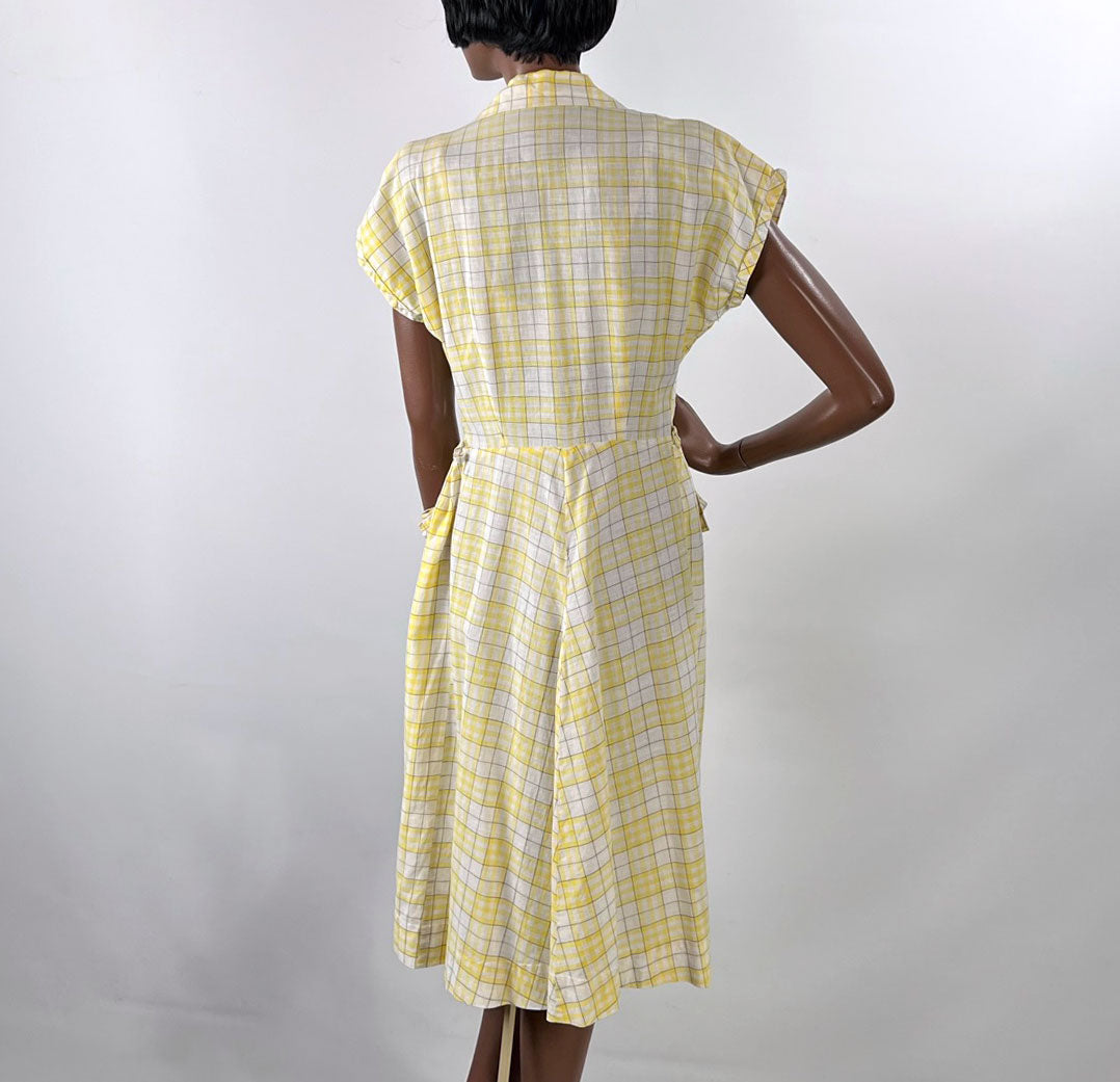 40s Summer Day Dress Vintage 50s Sunny Yellow Plaid Medium VFG 40s Summer Day Dress Vintage 50s Sunny Yellow Plaid Medium VFG