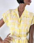 40s Summer Day Dress Vintage 50s Sunny Yellow Plaid Medium VFG