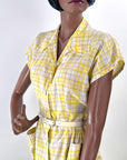 40s Summer Day Dress Vintage 50s Sunny Yellow Plaid Medium VFG
