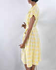 40s Summer Day Dress Vintage 50s Sunny Yellow Plaid Medium VFG