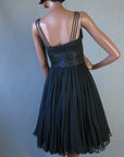 Women's 50s Dress Party Vintage Black Chiffon Full Skirt LBD Silk Small to Medium VFG