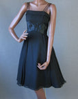 Women's 50s Dress Party Vintage Black Chiffon Full Skirt LBD Silk Small to Medium VFG