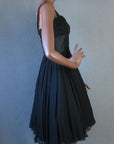 Women's 50s Dress Party Vintage Black Chiffon Full Skirt LBD Silk Small to Medium VFG